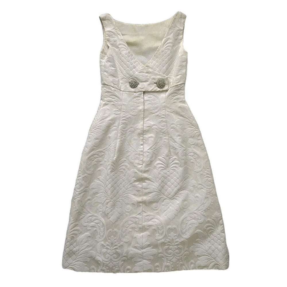 Vtg 60s Jacquard Mini Dress, Rhinestone, Mod, Wedding, Party, XS